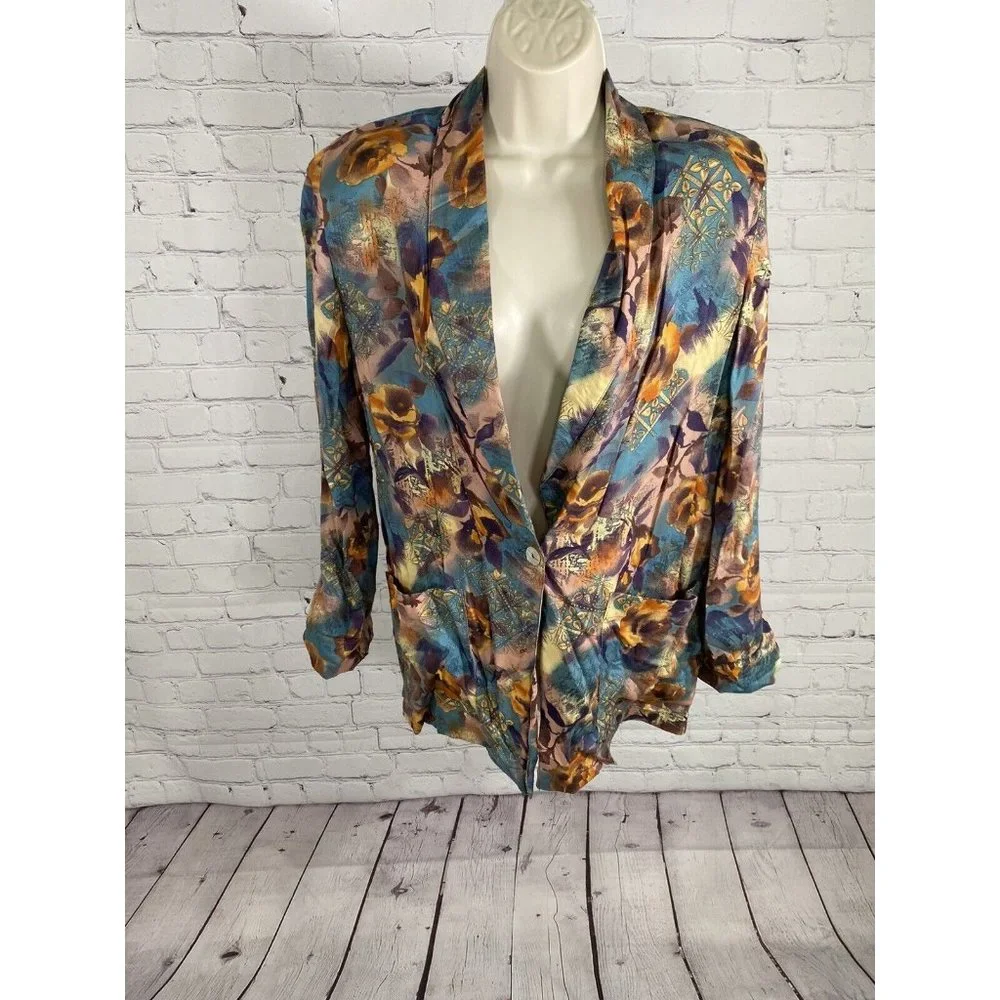 VTG Impressions Of California Multicolor Floral Long Sleeve Single Button Top S